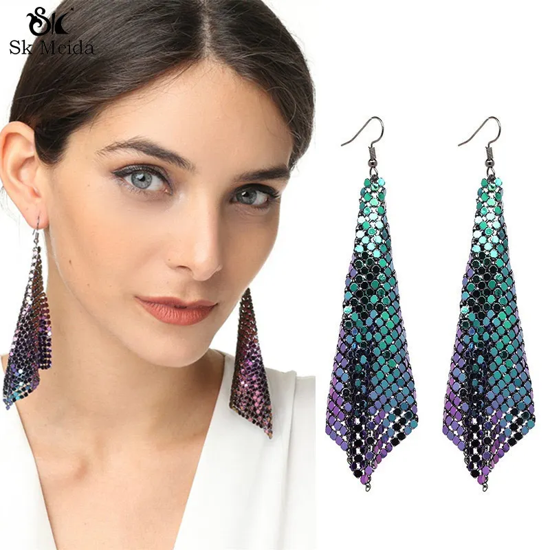 New Fashion Earrings Metal Sequin Tassel Earrings Creative New Square