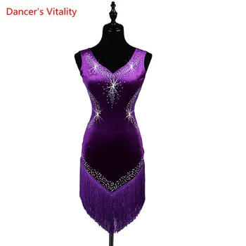 

2017Custom made Women Sleeveless tassels Latin Dance Dress Women Ballroom Dancing Dresses Latin Dance Costume Latin Dresses