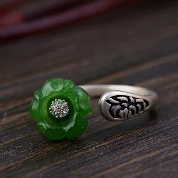 

Guaranteed 925 Silver Sterling Ring Flower Womens Rings Jewelry Natural Jade Stone Elegant Fine Jewelry Anelli Donna