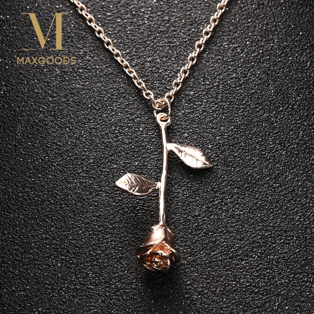 

1 Pcs Delicate Rose Flower Pendant Necklace Charm Gold Silver Beauty Rose Jewelry Necklace For Women Girls