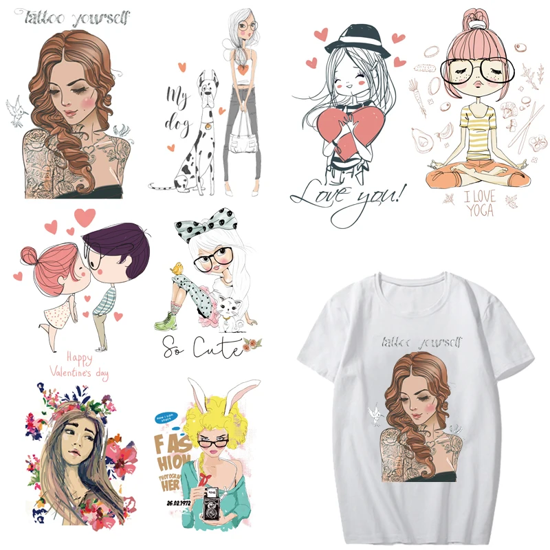 

Iron on Lovely Girl Patches for Clothing DIY T-shirt Appliques Stripes on Clothes Heat Transfer Vinyl Stickers Thermal Press