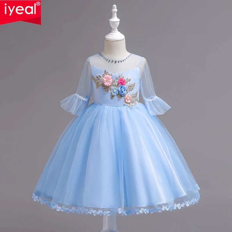 

IYEAL Little Girls Dress Lace Three Quarter Children Clothing Kids Party Dresses for Girl Clothes Wedding Gown Vestidos 4-14Y