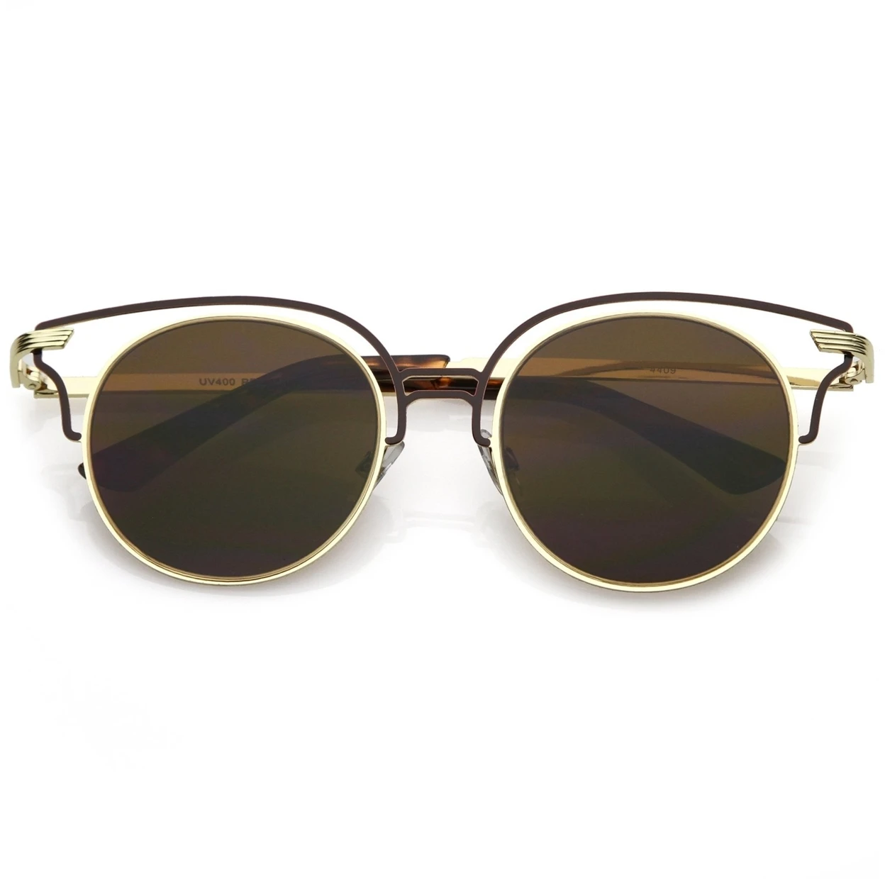 Unique Metal Cut Out Cat Eye Sunglasses Round Neutral Color Flat Lens 50mm (4)