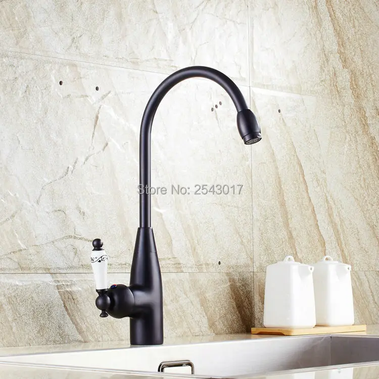 Kitchen Swivel Faucet Black Bronze Finish Bathroom Fashion Mixer Taps Deck Mounted Ceramic Faucet ZR266