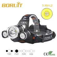 BORUIT 8000лм 3x XM-L2 светодиодный налобный фонарь+ 2X18650+ AC/USB зарядное устройство для велоспорта велосипедный фонарь на открытом воздухе Головной фонарь
