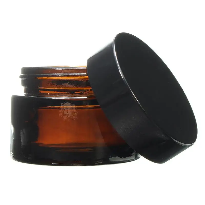 

1pc/2pcs 30ml Amber Glass Facial Cream Empty Jar 30ml 1OZ Cosmetic Sample Container Travel Refillable Bottles Pot With Black Lid