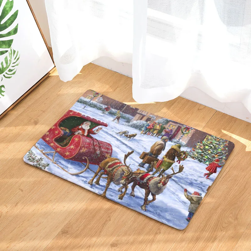 

Comwarm Classic Christmas Doormat Ice Kids Snowman Puppy Santa Claus Sledge Deer Floor Rugs Foot Pads For Hall Bedroom Kitchen