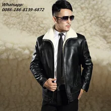 Winter Men’s sheepskin leather coat clothing fleece fur male leather jacket Casaco de Pele genuina Pele de Carneiro