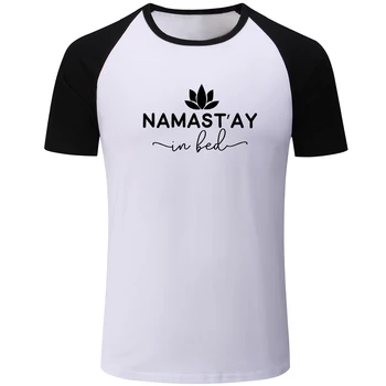 

iDzn Cool Namaste in Bed Graphic Raglan Short Sleeve Men's T shirt Summer Fitness Cotton T-shirts Male Tee Tops Plus Size S-XXXL