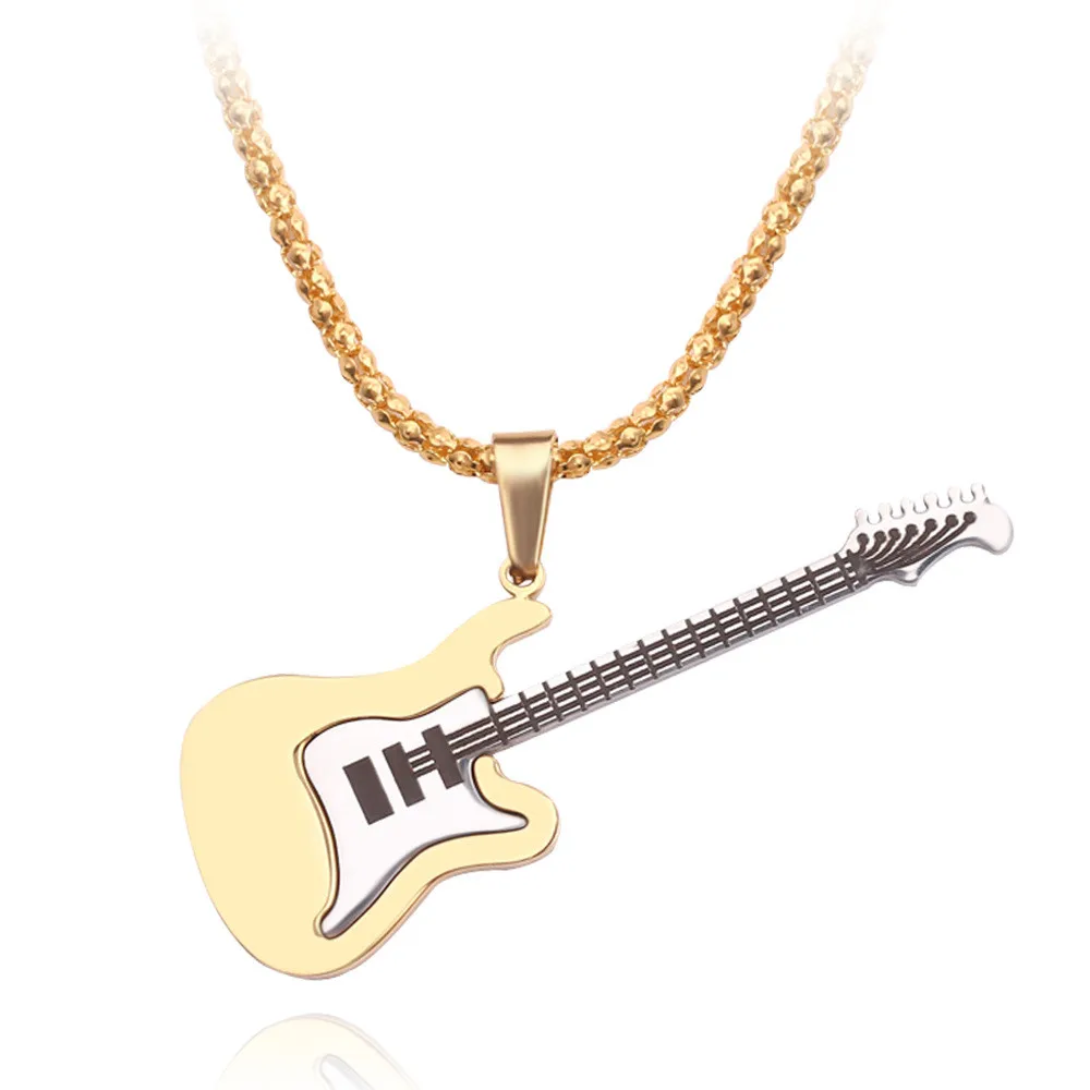 

Electric Guitar Pendants & Necklaces Silver Color Stainless Steel For Men Punk Rock Music Jewelry Personalized Gift