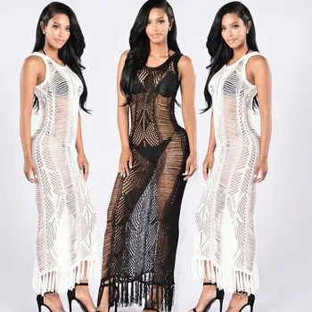 

Summer Women Bathing Suit Lace Crochet Bikini Swimwear Cover Up Beach Dress Hollow Out Black Solid Beach Cover Ups