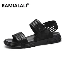 Высококачественные мужские сандалии; модные черные мужские тапочки; летние пляжные мужские туфли на плоской подошве