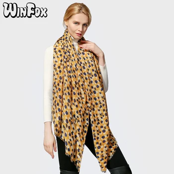 

Winfox 2018 New Fashion Luxury Brand Spring Summer Yellow Dot Print Scarf Wraps Hijab Echarpe For Women Ladies
