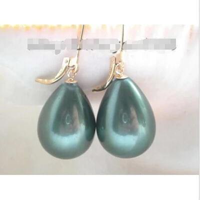 

Free shipping !20mm Green Drip Shell Pearl Earrings 14K!