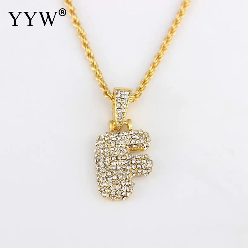 Cubic Zirconia Hip Hop Chain Neckalce A-Z Custom Name Bubble Initial Letter Necklaces& Pendant Charm For Women Men Jewelry - Окраска металла: f