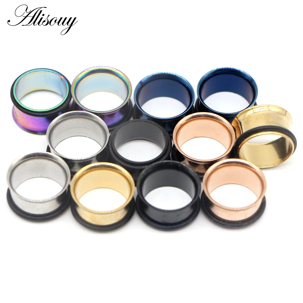 Surgical Steel Single Flare Flesh Hollow Tunnel Ear Plugs Expander Ear Stretchers Earring Gauges Body Piercing Jewelry 2PCS