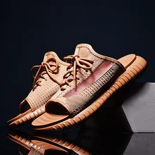 YRRFUOT/летние мужские тапочки; модный светильник; уличные тапочки; мужские высококачественные Нескользящие туфли на плоской подошве; Лидер продаж; дышащие мужские сандалии; 46-47