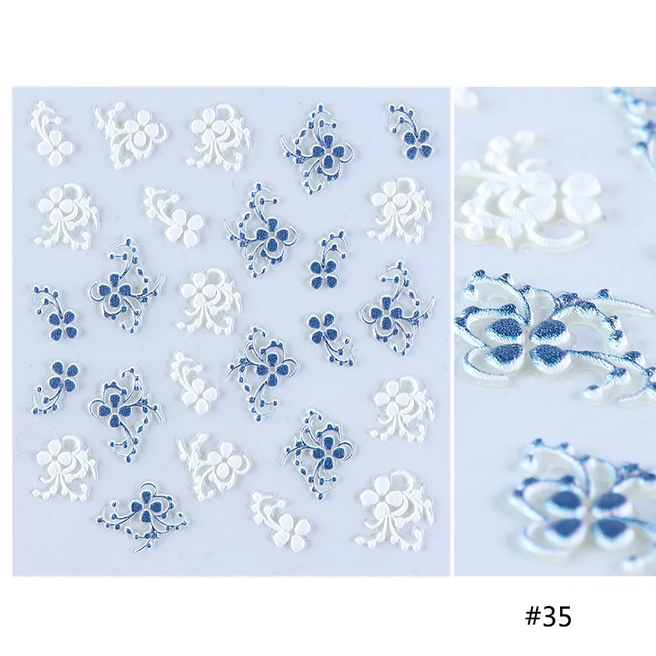1 шт. 5D рельефные наклейки на ногти цветок лист самоклеющиеся Выгравированные наклейки слайдеры украшения для ногтей советы по дизайну маникюра LA1019 - Цвет: 35