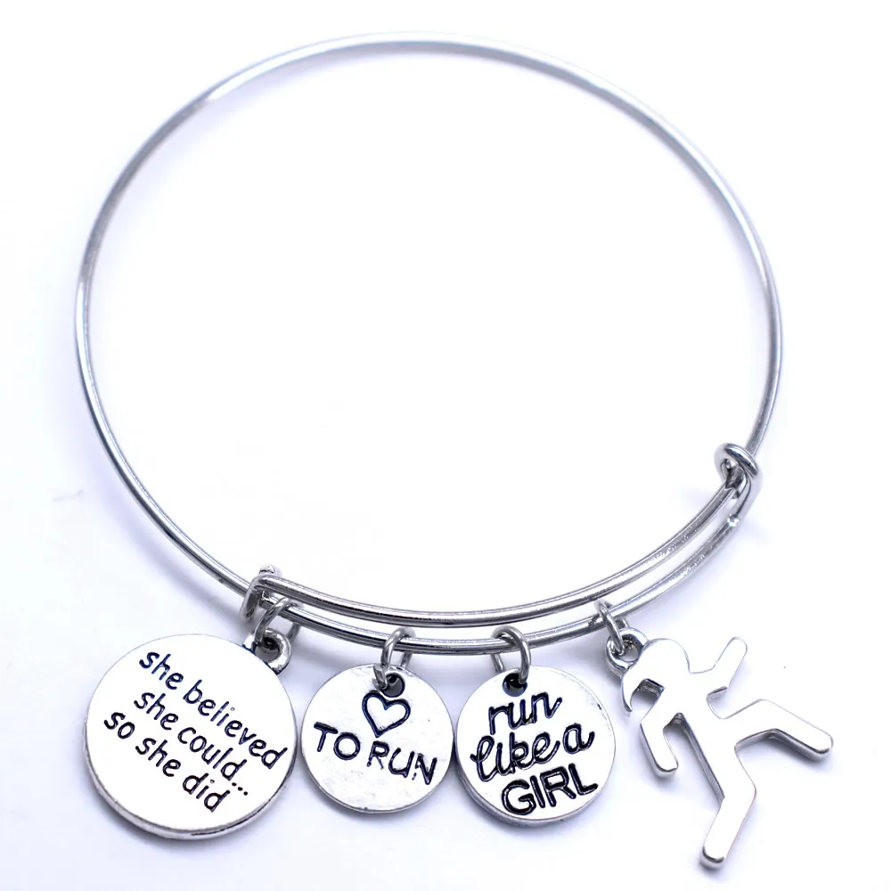 

Inspirational She Believed She Could So She Did Run Like A Girl Love To Run Running Girl Women Expandable Bangles