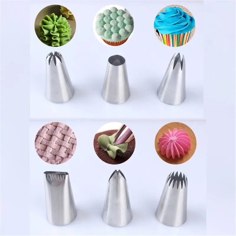 

VOGVIGO 6pcs Large Metal Cake Cream Decoration Tips Stainless Steel Piping Icing Nozzles Cake Fondant Decor Cake Baking Tools