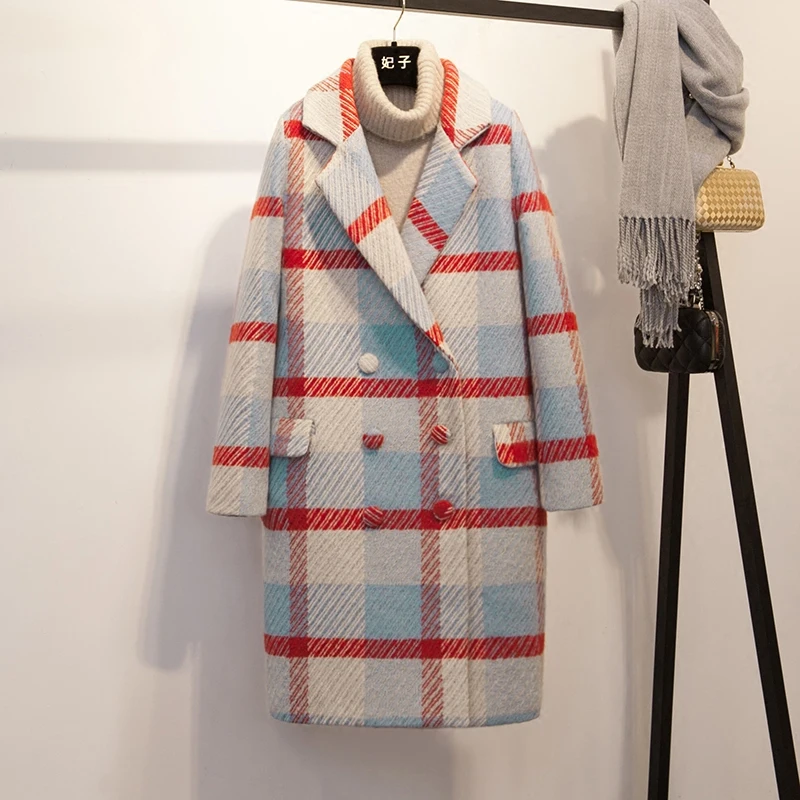 2016 новое зимнее женское Шерстяное Пальто в клетку весенняя куртка твидовые