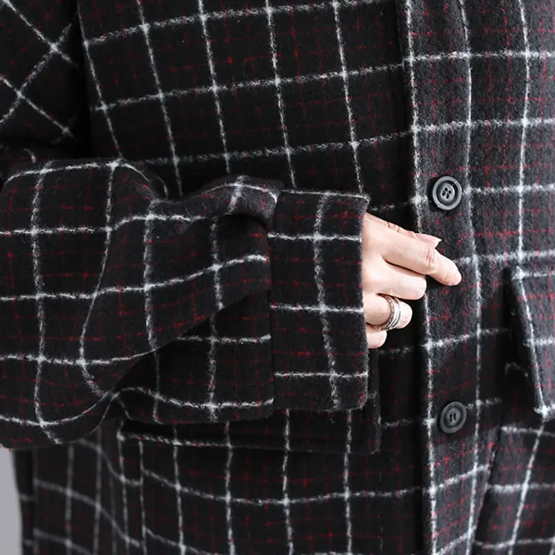 Poitrine Lyh1510 Collar down Femelle Long Mélange 2018 Turn Casual Mode Manteau Plaid Lâche Automne Corée Femmes Black De Unique xitao 0vqUz