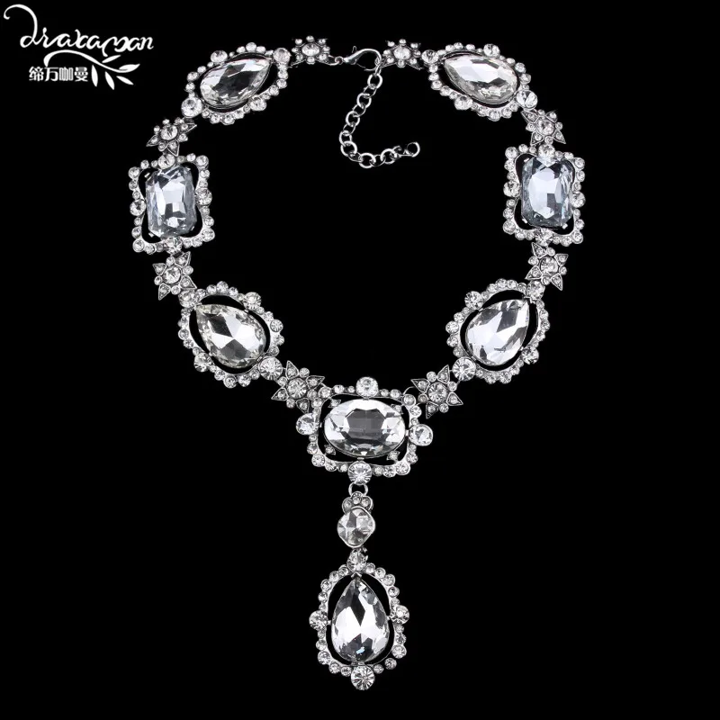 Dvacaman, фиолетовое квадратное массивное ожерелье с кристаллами, женское романтическое ожерелье с подвеской в виде сердца, индийские свадебные украшения, ZA, Рождество - Окраска металла: white