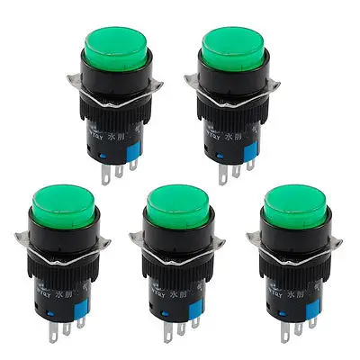 

5 x Green Round Cap Momentary 1NO 1NC Panel Push Button Switch AC 250V 5A