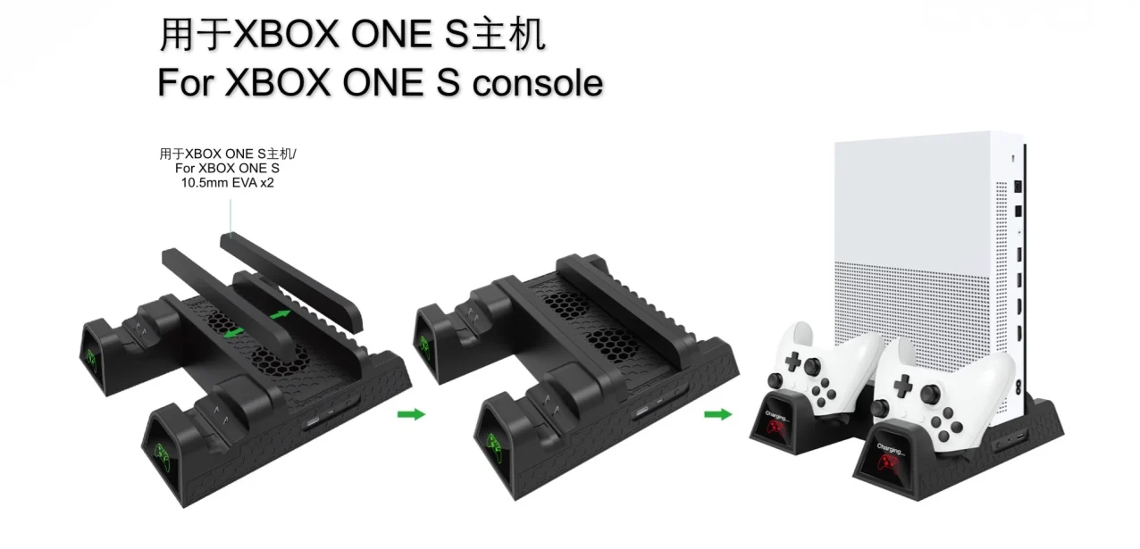 New Multi Charging Stand For Xbox One X Console With Extending Game Dices Storage Kit and Cooling Fan