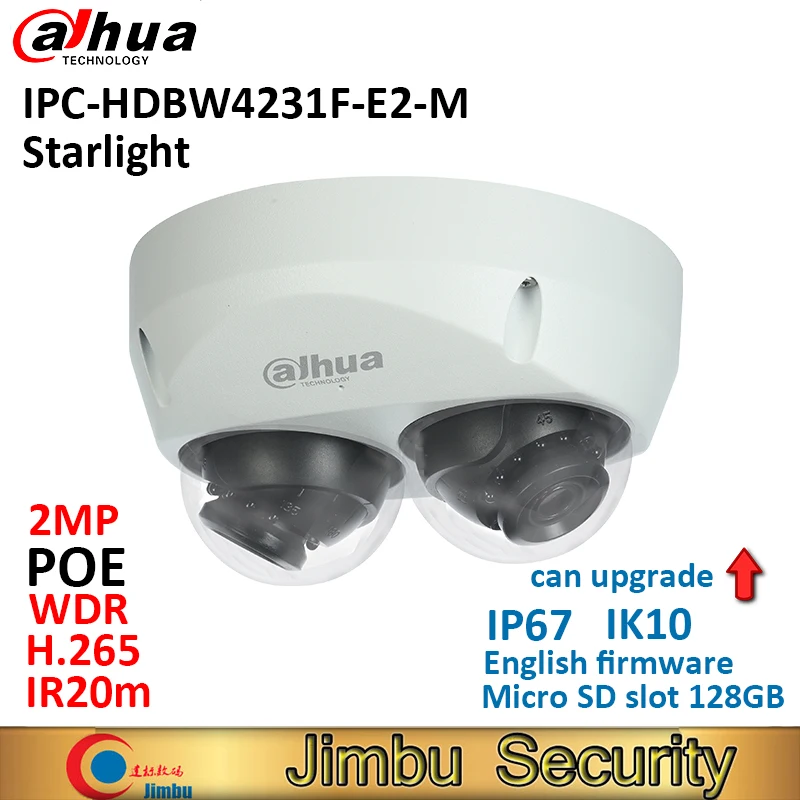 US $178.50 Dahua 2x 2mp Starlight Dome Ip Camera IpcHdbw4231fE2M Poe H265AmpH264 Ir20m Ik10 Ip67 Micro Sd Memory 128g Smart Detection