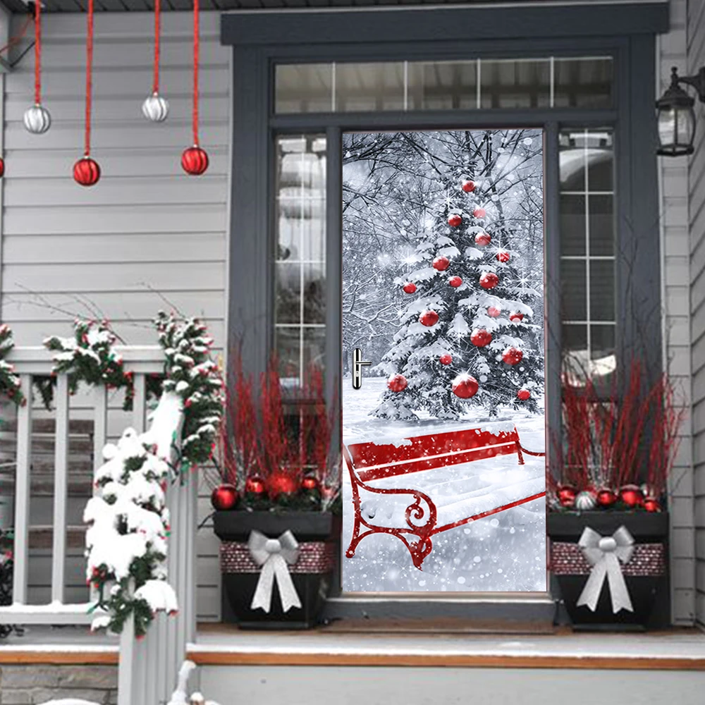 

Creative DIY 3D Door Stickers Christmas Tree Pattern for Room Door Wall Decoration Home Decor Accessories Large Wall Sticker