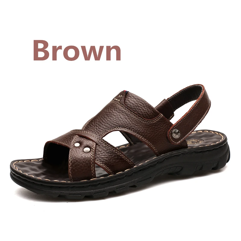 Brown Misalwa/очень удобные мужские летние сандалии из натуральной кожи, мужские повседневные сандалии, массажные функции, роскошные Брендовые мужские туфли - Цвет: Brown