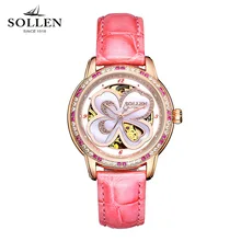 luxury brand watches women best gift automatic mechanical Romantic four leafs diamond sapphire Italian calfskin wristwatch