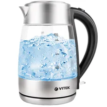 Чайник электрический Vitek VT-7049(TR)(Мощность 2000 Вт, корпус из стекла и нержавеющей стали, 1.7 л, подсветка корпуса, отсек для хранения шнура