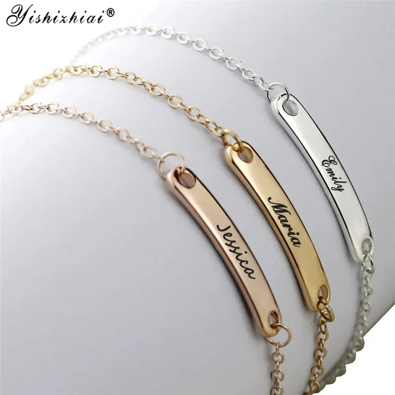 

Custom Name ID Bar Bracelet Gold Stainless Steel Initial Charm Bracelets For Women Personalize Jewelry Best Friends Gift
