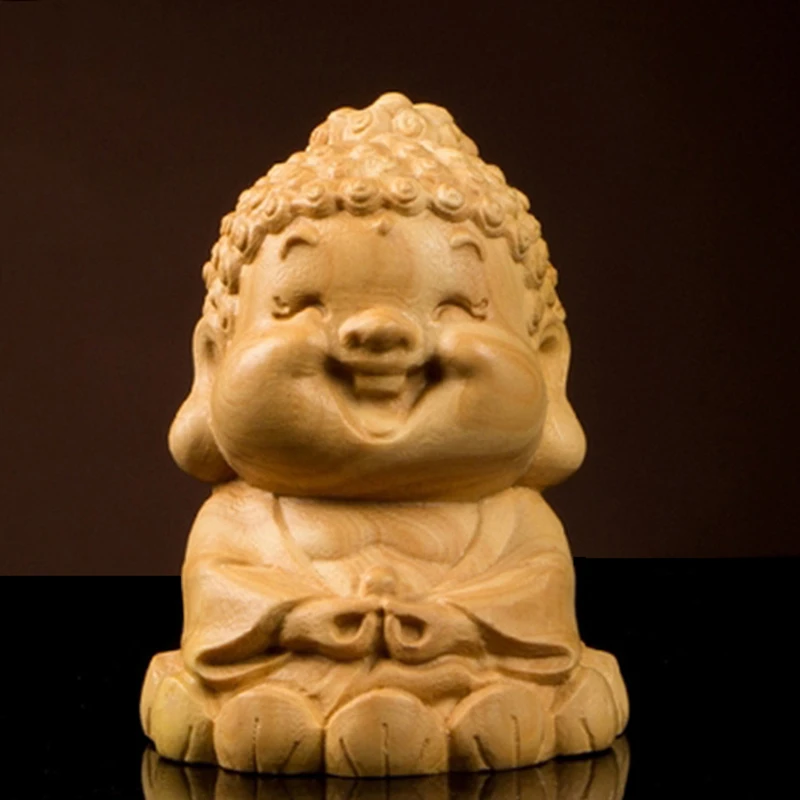 

1pc Lovely wood Buddha figurine statue pendant huangyang craft Bodhisattva car character carving decoration