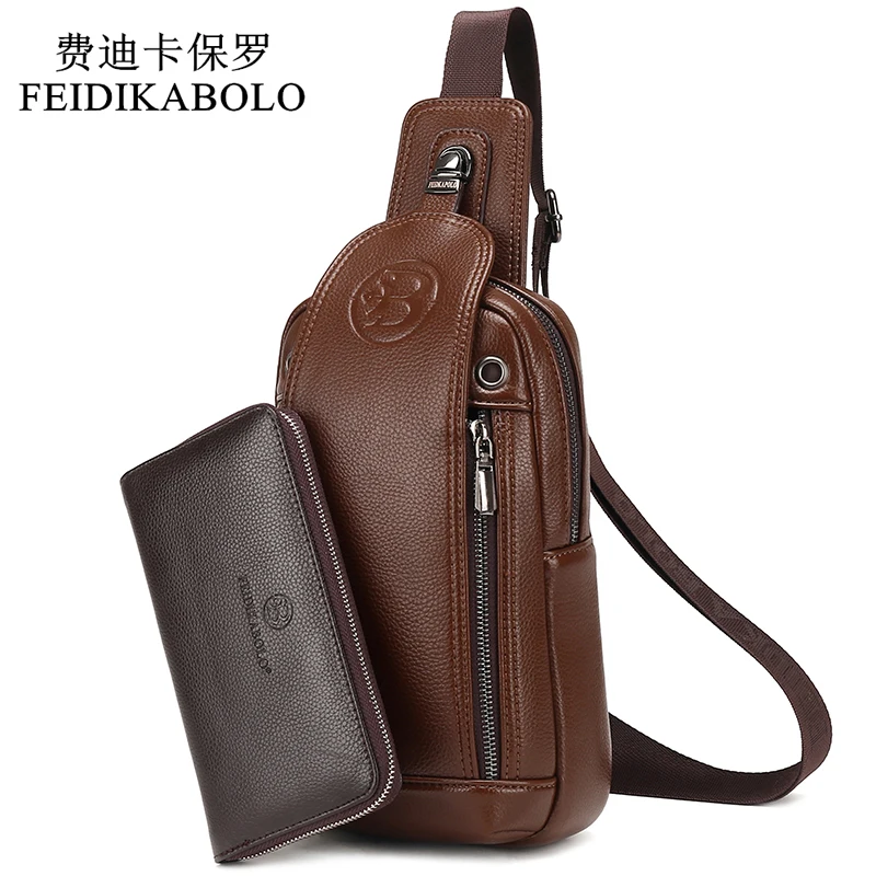 FEIDIKABOLO Brand Bag Men Chest Pack Vintage Rucksack Chest Bag Leather Travel Men Crossbody Bags Single