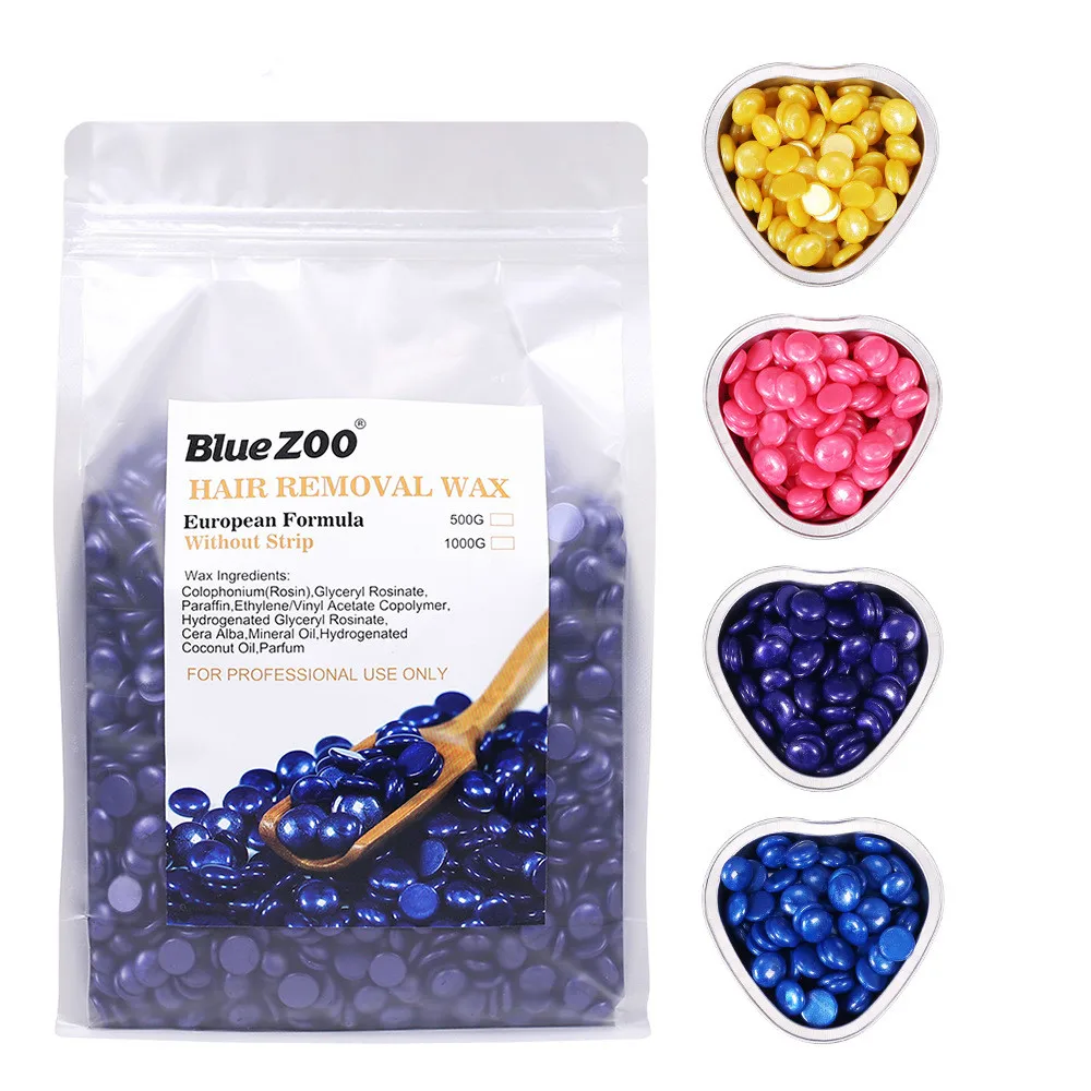 

Bluezoo 1000g/Pack New Formula Blends Physical Painless No Paper Anti-allergic Quick and Effective Hair Removal Hard Wax Beans