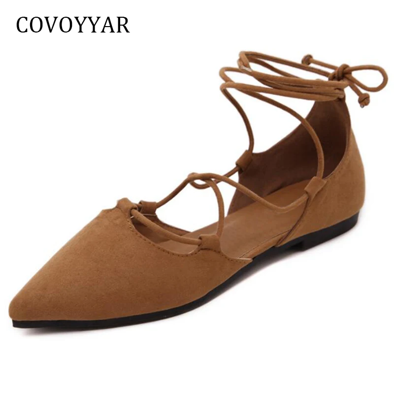 COVOYYAR 2018 Ankle Strap Women Ballet Flats Spring Summer Pointed Toe Gladiator Ladies Shoes Cross Tied Casual Shoes WFS827 цена COVOYYAR 2018 Ankle Strap Women Ballet Flats Spring Summer Pointed Toe Gladiator Ladies Shoes Cross Tied Casual Shoes WFS827 цены онлайн