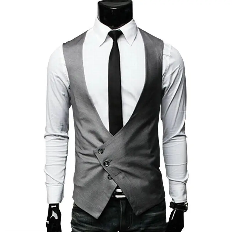 as shown Мужская одежда модные мужские узкие в британском стиле Colete Masculino Кун Сигле грудью жилет-куртка без рукавов Мужская костюмная жилетка - Цвет: as shown