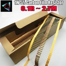Resistor de película de carbono, resistencia de 1W 0.1R ~ 1000 M 2,7, 100R 220R 1K 5% K 1,5 K 2,2 K 10K 22K 47K 4,7 K 100 0,22 0,33 0,47 ohm, 0,68 Uds.