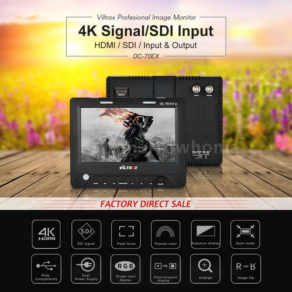 

NEW 7'' Viltrox DC-70EX HD Clip-on HDMI/SDI/AV Input Output Camera Video LCD Monitor Display for Canon Nikon Pentax Olympus DSLR