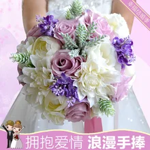 Свадебное романтическое украшение из искусственного шелка, розы, цветы с листом, ягода, Свадебный фиолетовый свадебный букет