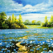 Синие цветы DIY живопись по номерам 24 Цвета Пигмент кисть Искусство Ручная роспись креативная цифровая картина маслом