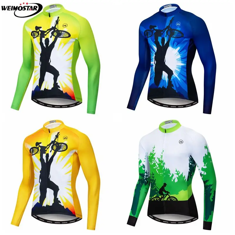 retro cycling jerseys Autumn Long sleeve bike wear Green Yellow Blue