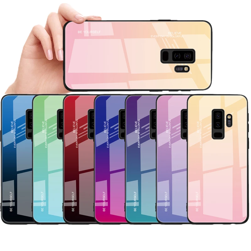 Чехол из закаленного стекла для Samsung Galaxy S8 S9 S10 Plus S10e A5 2017 A7 A6 A8 J6 J8 2018 Note 8 9 Aurora