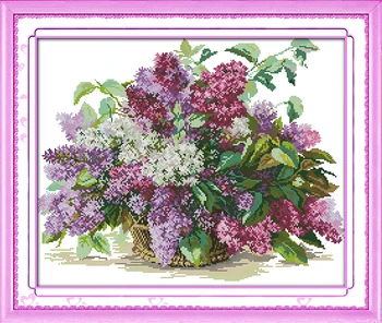 

A basket of lilacs Printed Canvas DMC Counted Chinese Cross Stitch Kits printed Cross-stitch set Embroidery Needlework