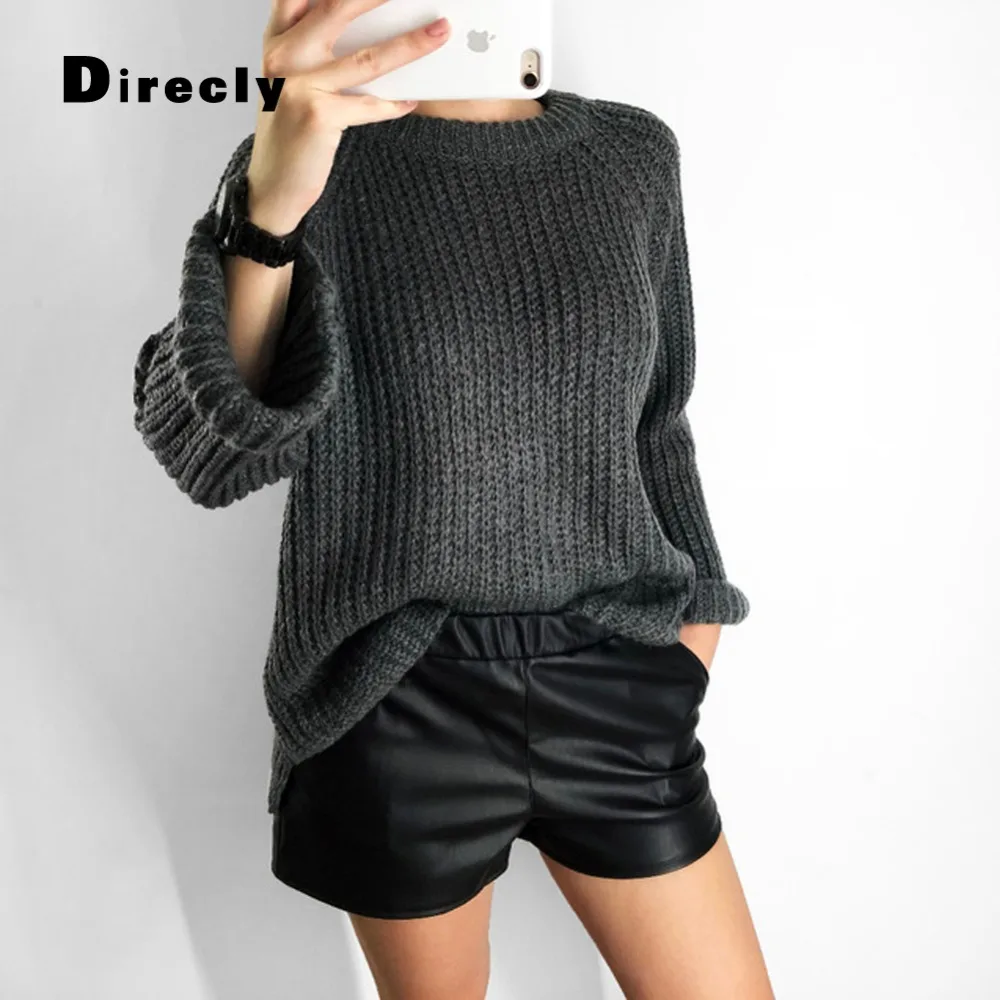 Direcly Solid color ladies sweater pullover loose knit O neck font b jacket b font autumn