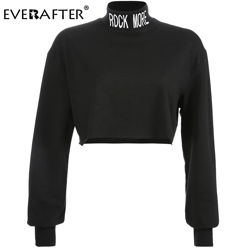 EVERAFTER Весенняя Новинка Harajuku толстовка женская со стоячим длинным рукавом Свободная черная укороченная толстовка пуловеры повседневные уличные Топы