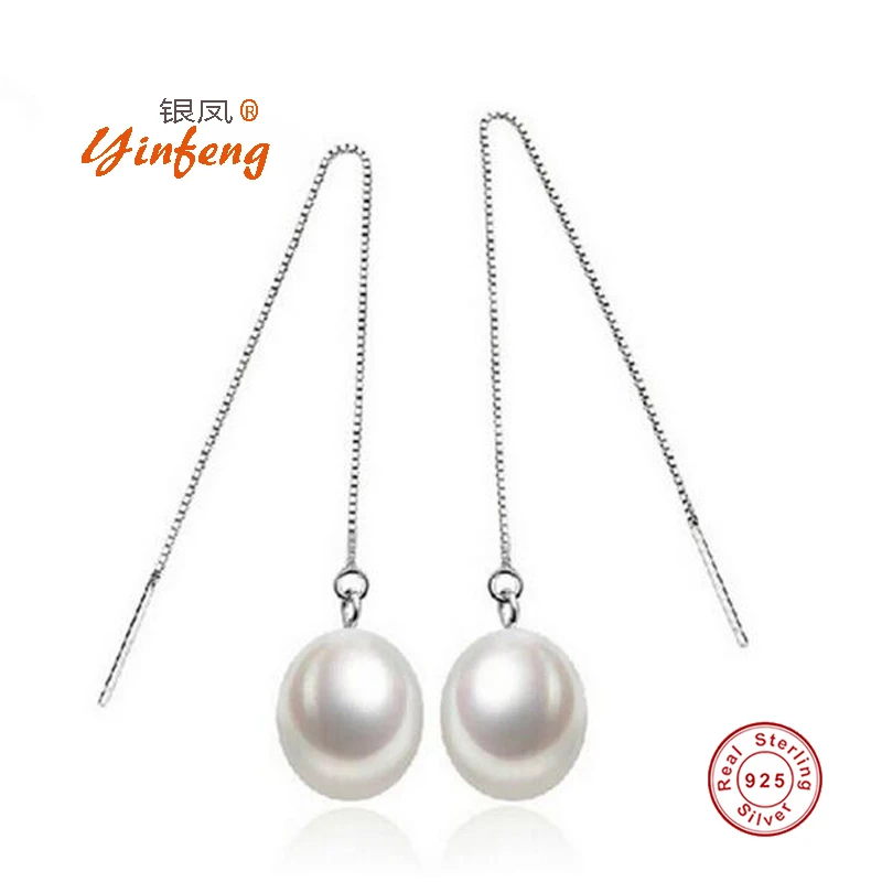 

[MeiBaPJ]925 Sterling Silver Classic Drop Pearl Earrings High Quality Fine Jewelry for Women 4 Colours With Big Pearl Beads